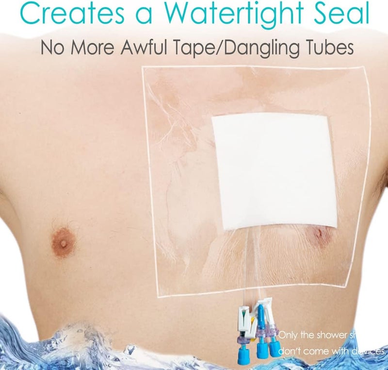 EaseToU Waterproof PD Dialysis Catheter Shower Cover 10x12 with No Glue On The Center, Peritoneal Dialysis PICC Line Chest Port Shower Protector Shield Island Bandage Dressing Accessories (Pack of 14) - Image 3